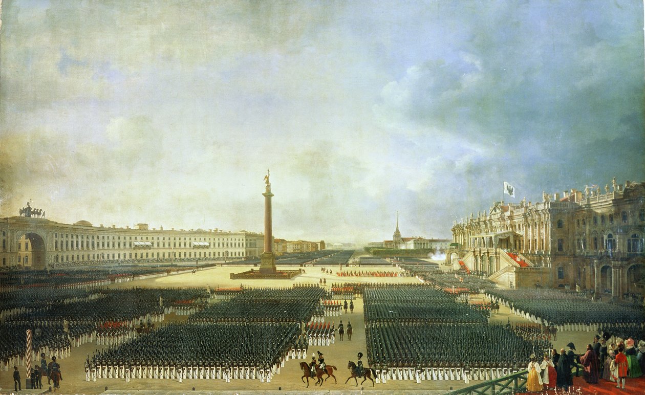 The Consecration of the Alexander Column in St. Petersburg on August 30th 1834 by Adolphe Ladurner