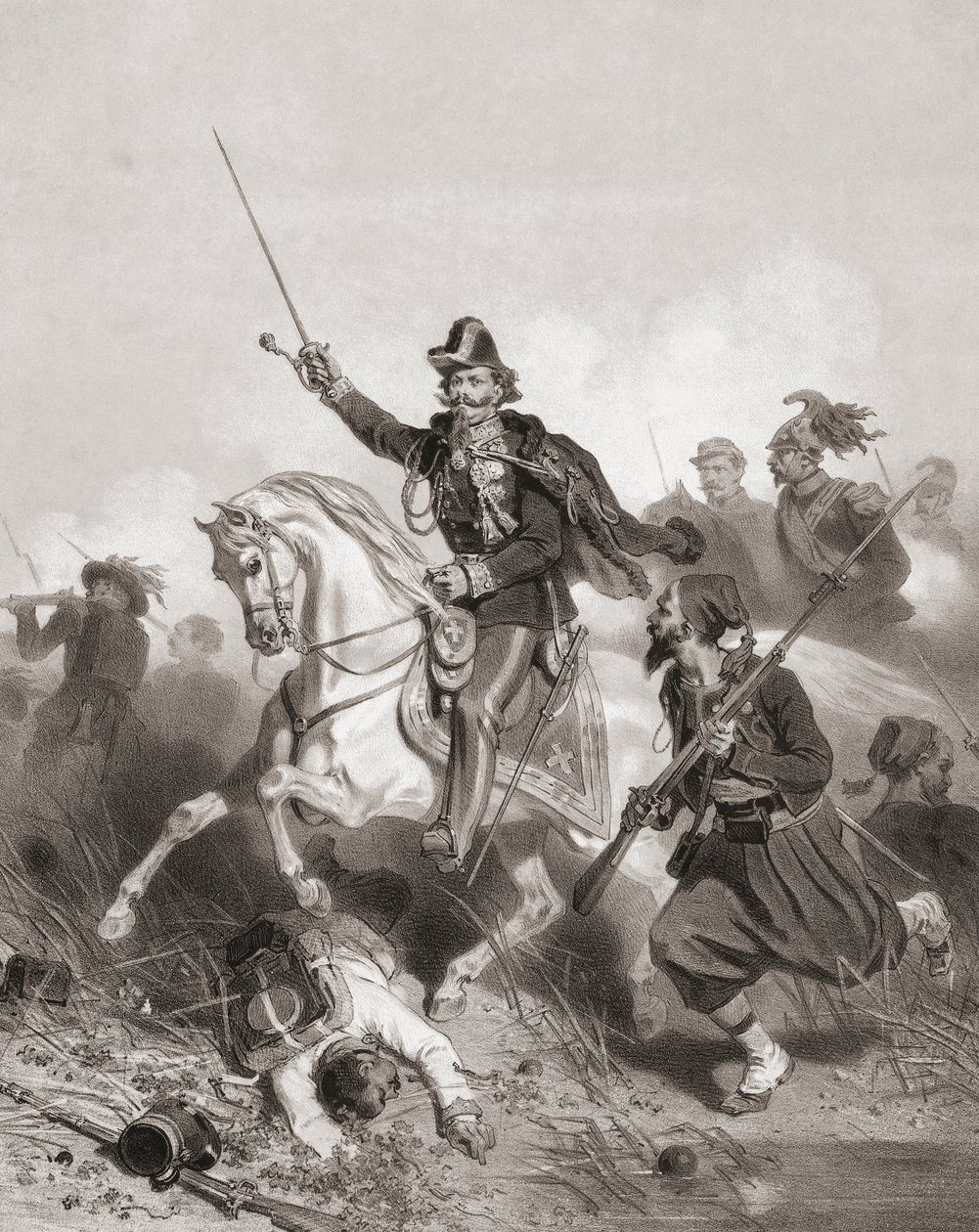 King Victor Emmanuel II at Battle of Palestro by Adolphe Jean Baptiste (after) Bayot