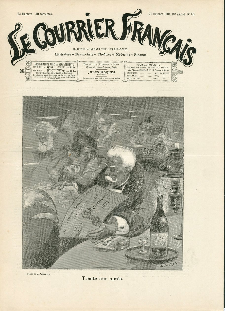 Cover of Le Courrier français, number 43, Satirical in B & W by Adolphe Leon Willette