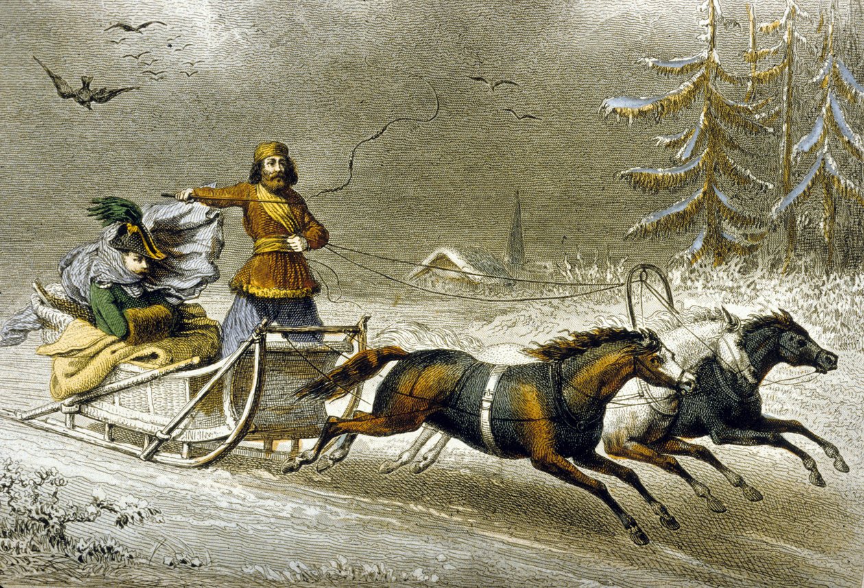 A Sled in the Snow, Russia by Adolphe Rouargue
