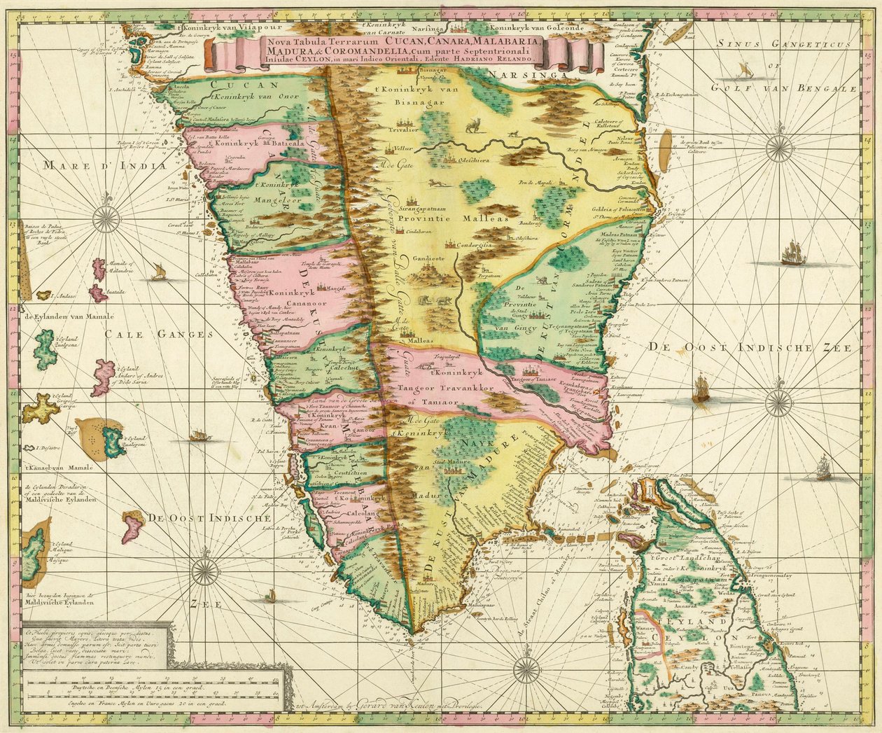 Map of Southern India and Ceylon, after Adriaan Reland by Adriaan Reland