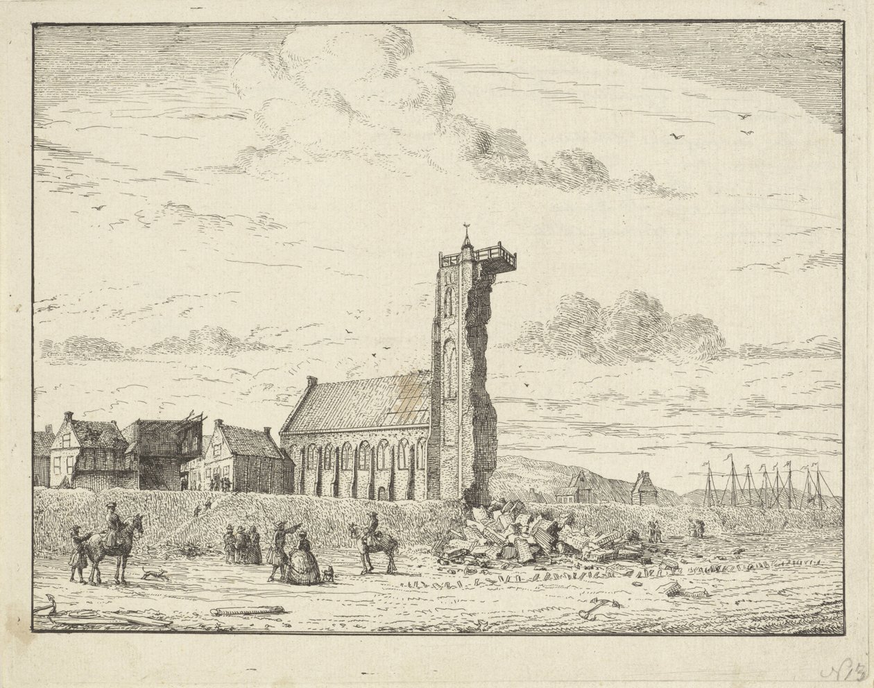 Collapsed Tower in Egmond aan Zee, 1741 by Adriaan Spinder