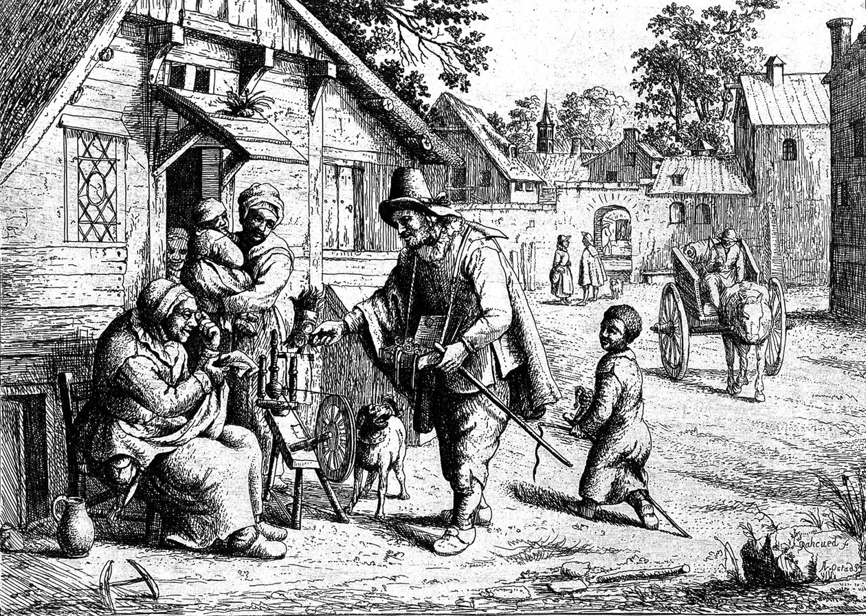 A Spectacle Pedlar Showing His Wares to an Old Woman by Adriaen Jansz. van Ostade