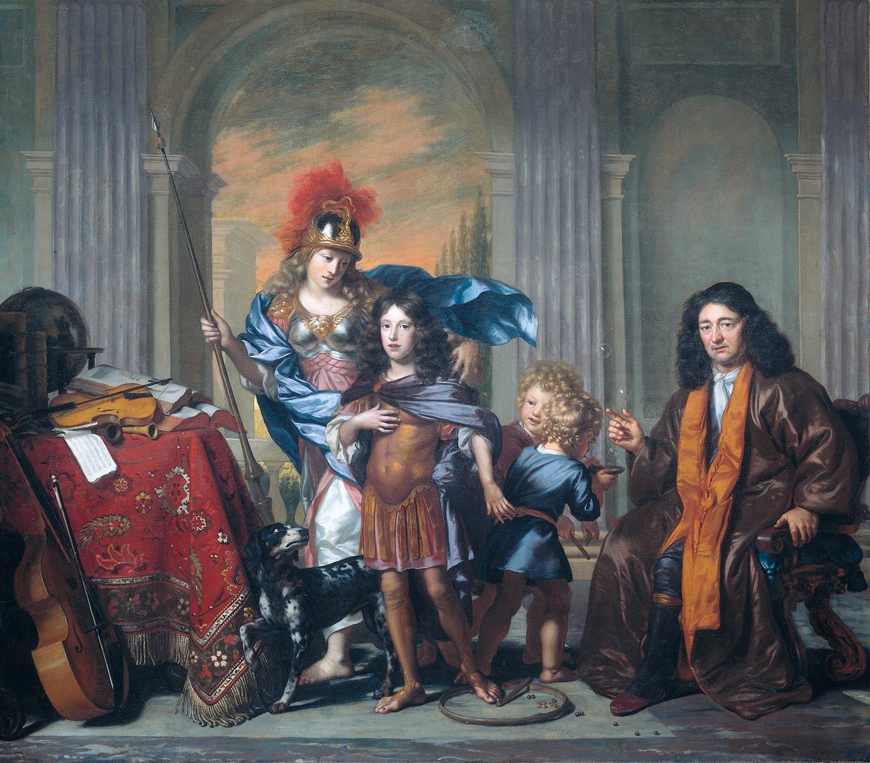 Allegorical Group Portrait, Probably Showing Anthony de Bordes Sr. Leaving His Son Anthony in the Care of Minerva by Adriaen Backer