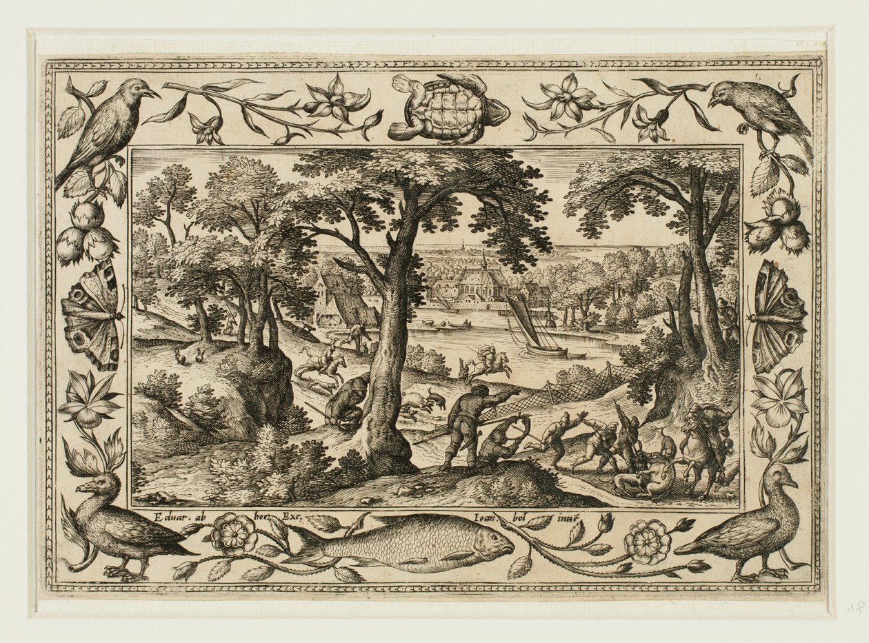 Boar Hunt, from Landscapes with Old and New Testament Scenes and Hunting Scenes by Adriaen Collaert