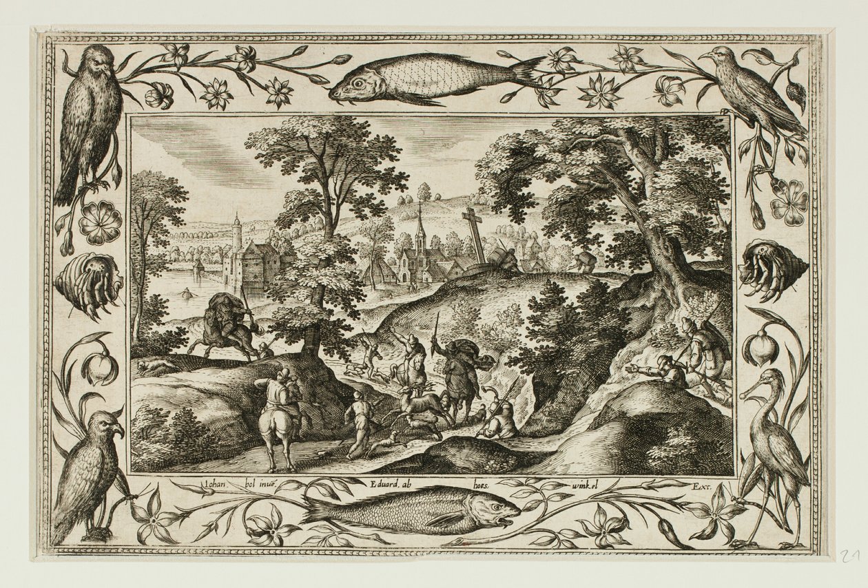 Deer Hunt, from Landscapes with Old and New Testament Scenes and Hunting Scenes by Adriaen Collaert