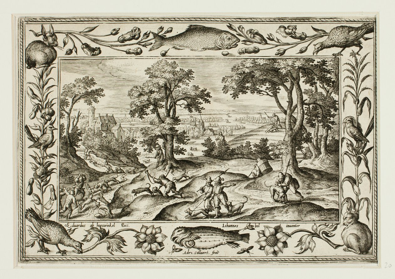 Hare Hunt, from Landscapes with Old and New Testament Scenes and Hunting Scenes by Adriaen Collaert