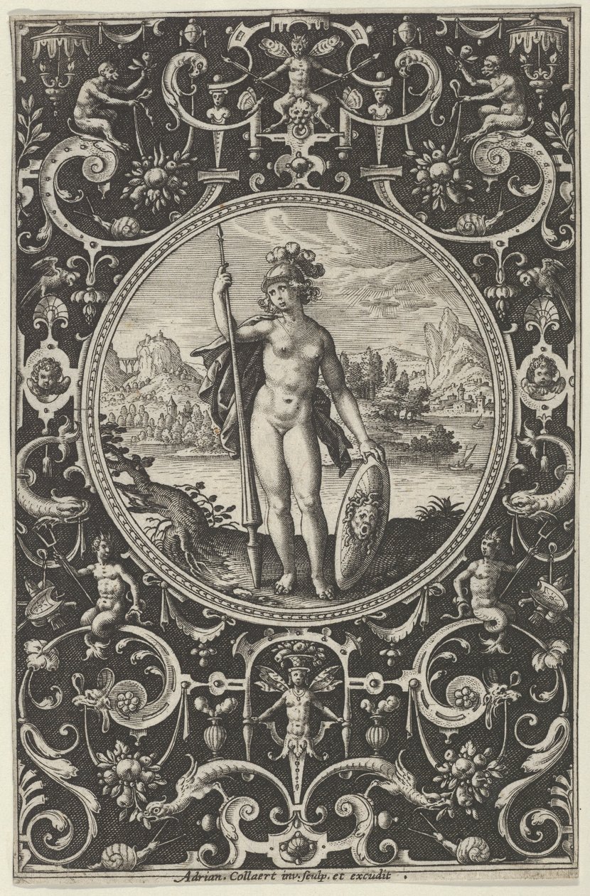 Minerva in a Decorative Frame with Grotesques, from the Judgment of Paris by Adriaen Collaert