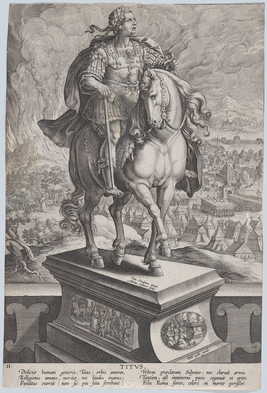 Plate 11: Equestrian Statue of Titus, Seen Three-Quarters to the Right, Mount Vesuvius by Adriaen Collaert