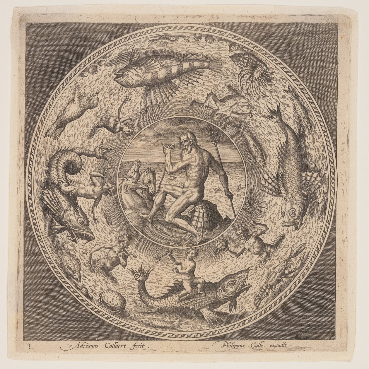Poseidon, from a Set of Designs for Plates by Adriaen Collaert