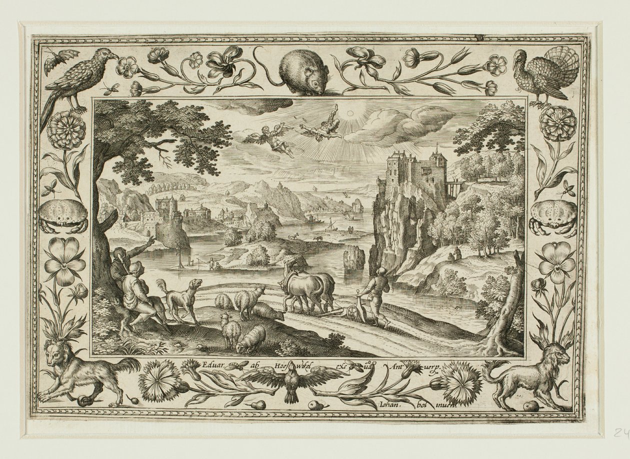 The Fall of Icarus, from Landscapes with Old and New Testament Scenes and Hunting Scenes by Adriaen Collaert