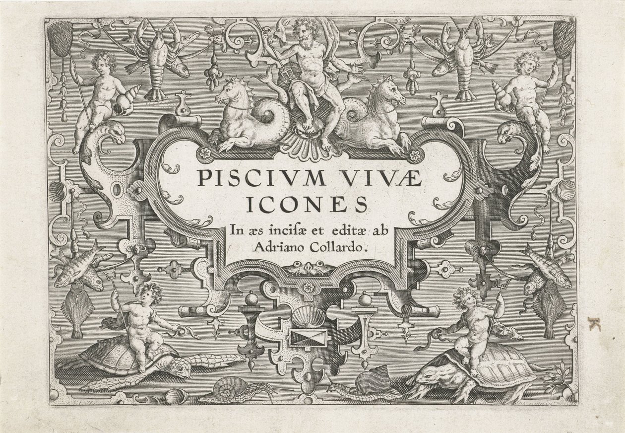 Title Page with Sea Creatures as Ornaments (Fish Series) by Adriaen Collaert