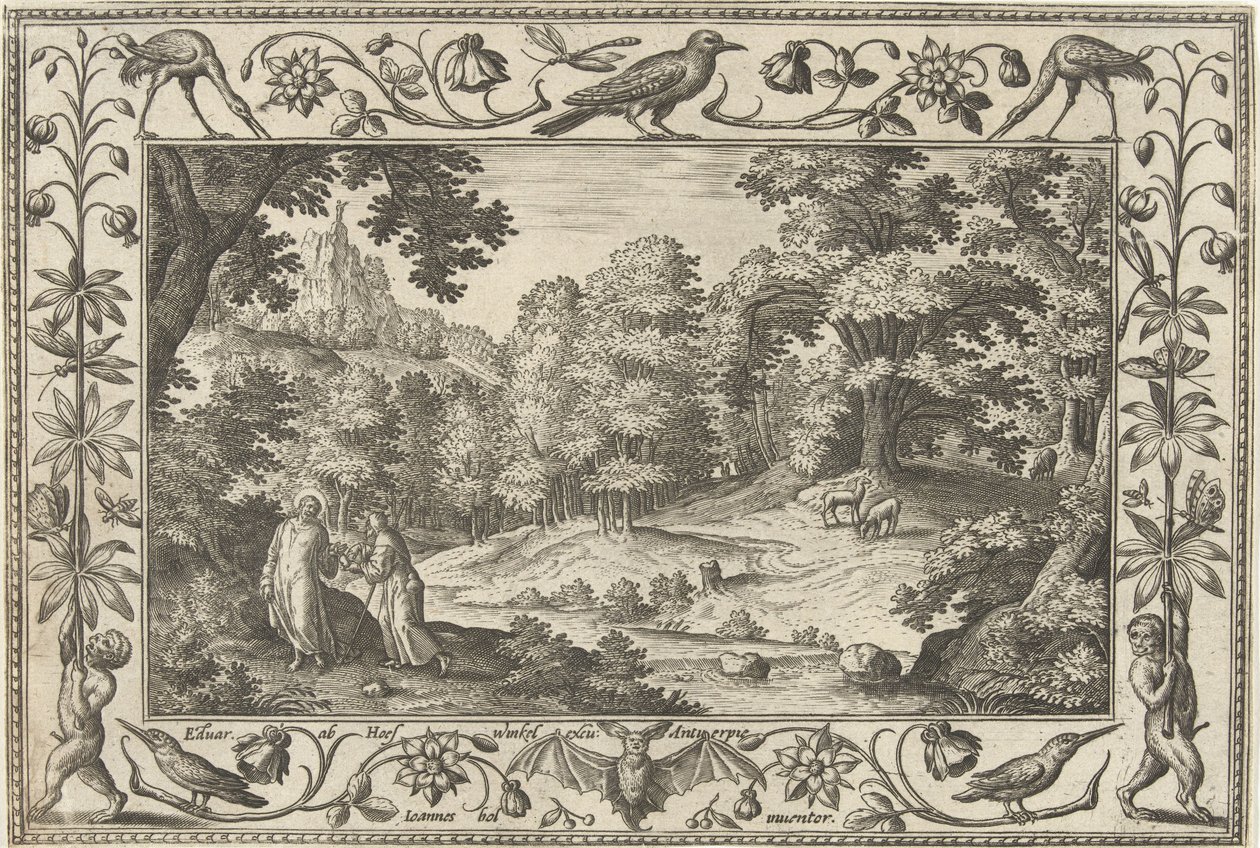 Temptation in the Desert (Landscapes with Biblical, Mythological Scenes and Hunting Scenes) by Adriaen Collaert