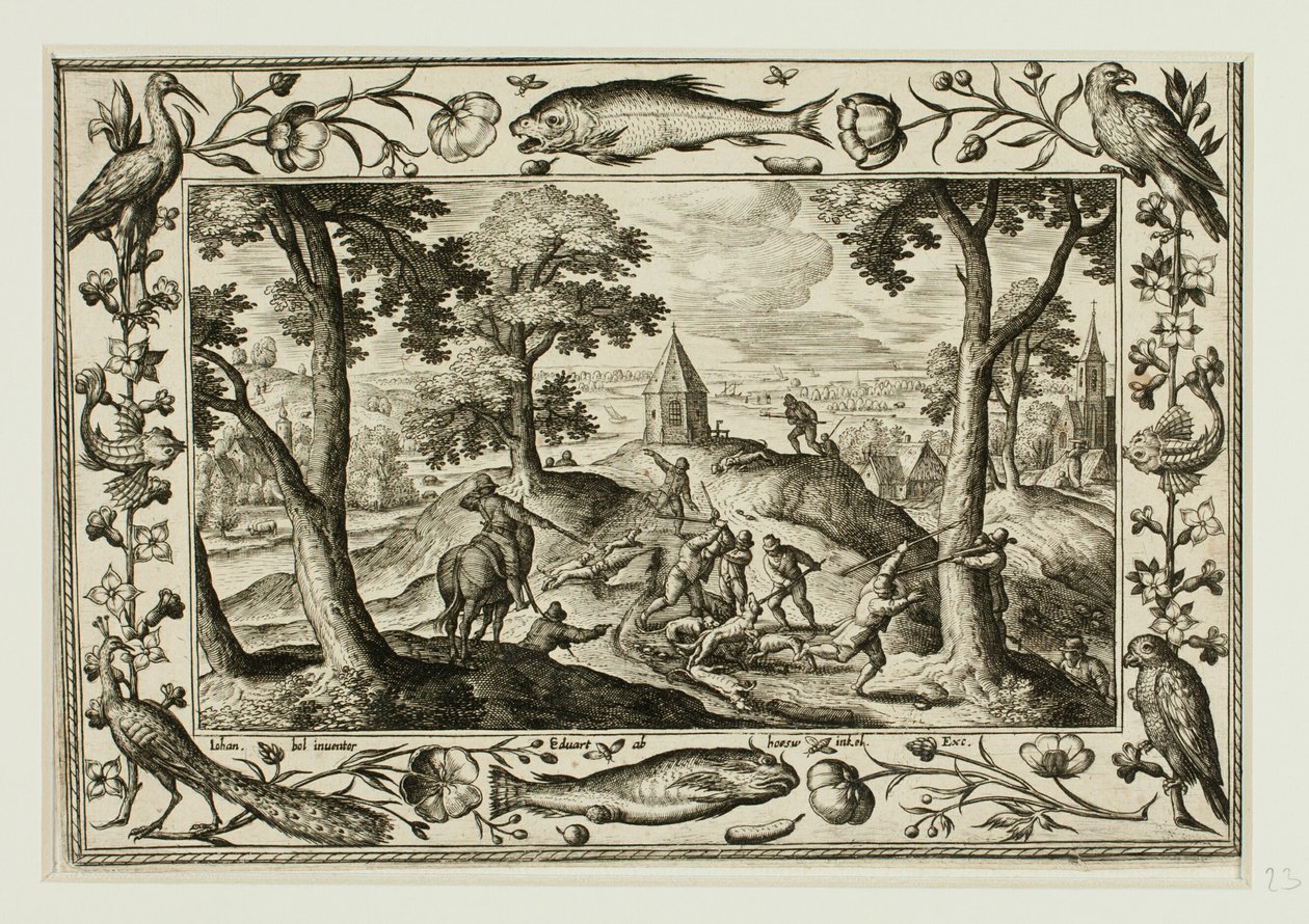 Wolf Hunt, from Landscapes with Old and New Testament Scenes and Hunting Scenes by Adriaen Collaert