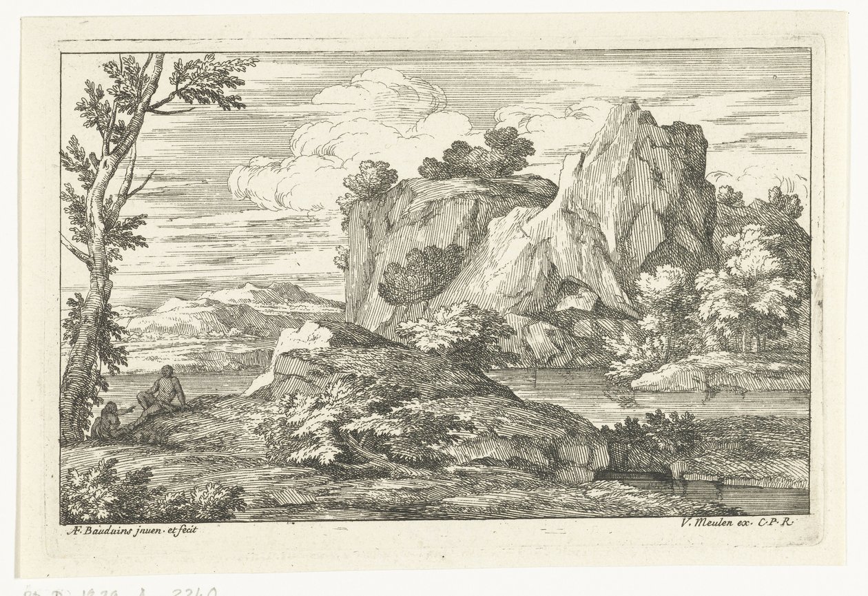 Landscape with Large Rock by a River by Adriaen Frans Boudewyns