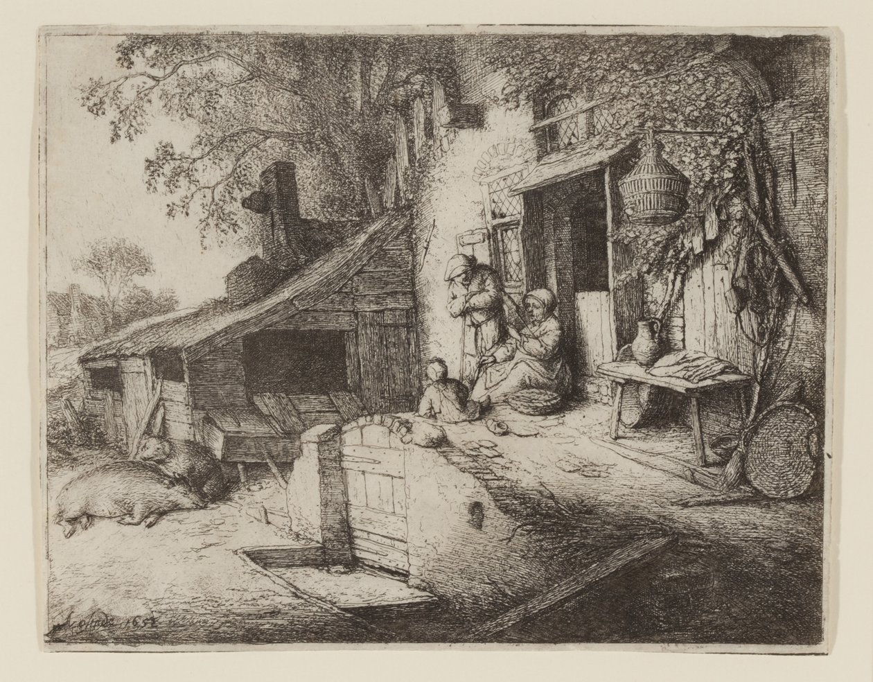 By the Cottage Door - The Spinner by Adriaen Jansz. van Ostade