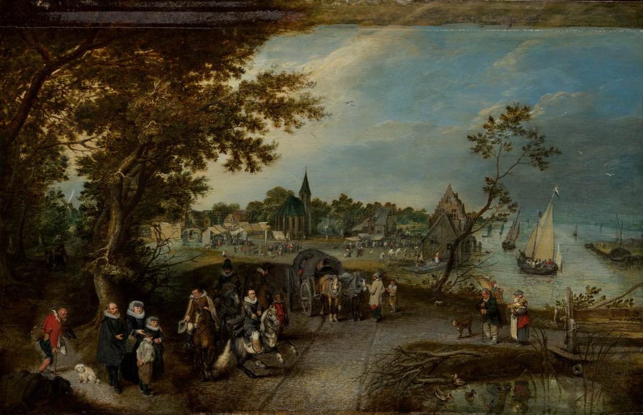 Landscape with Figures and a Village Fair by Adriaen Pietersz. van de Venne