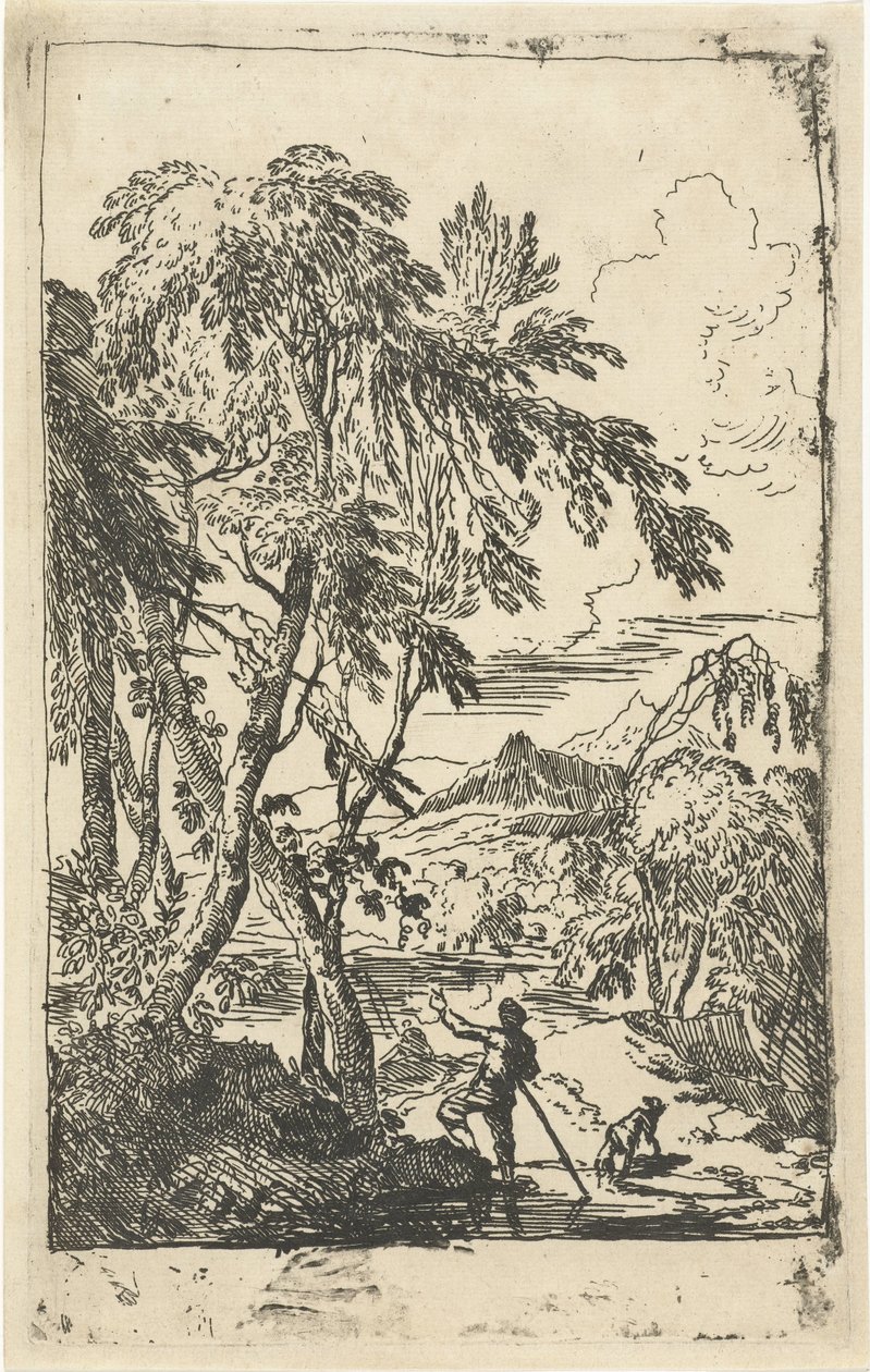 Mountainous Landscape with Trees and Man with Dog by Adriaen van Diest