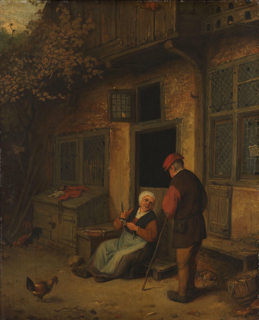A Woman Gutting Herrings in front of her House by Adriaen van Ostade (copy after)
