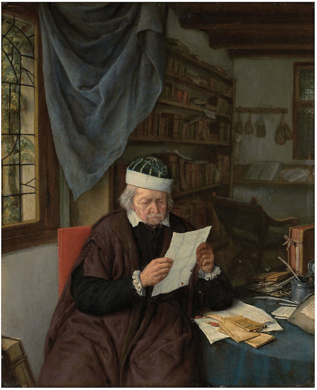 A Lawyer Seated at a Table Reading a Letter by Adriaen van Ostade