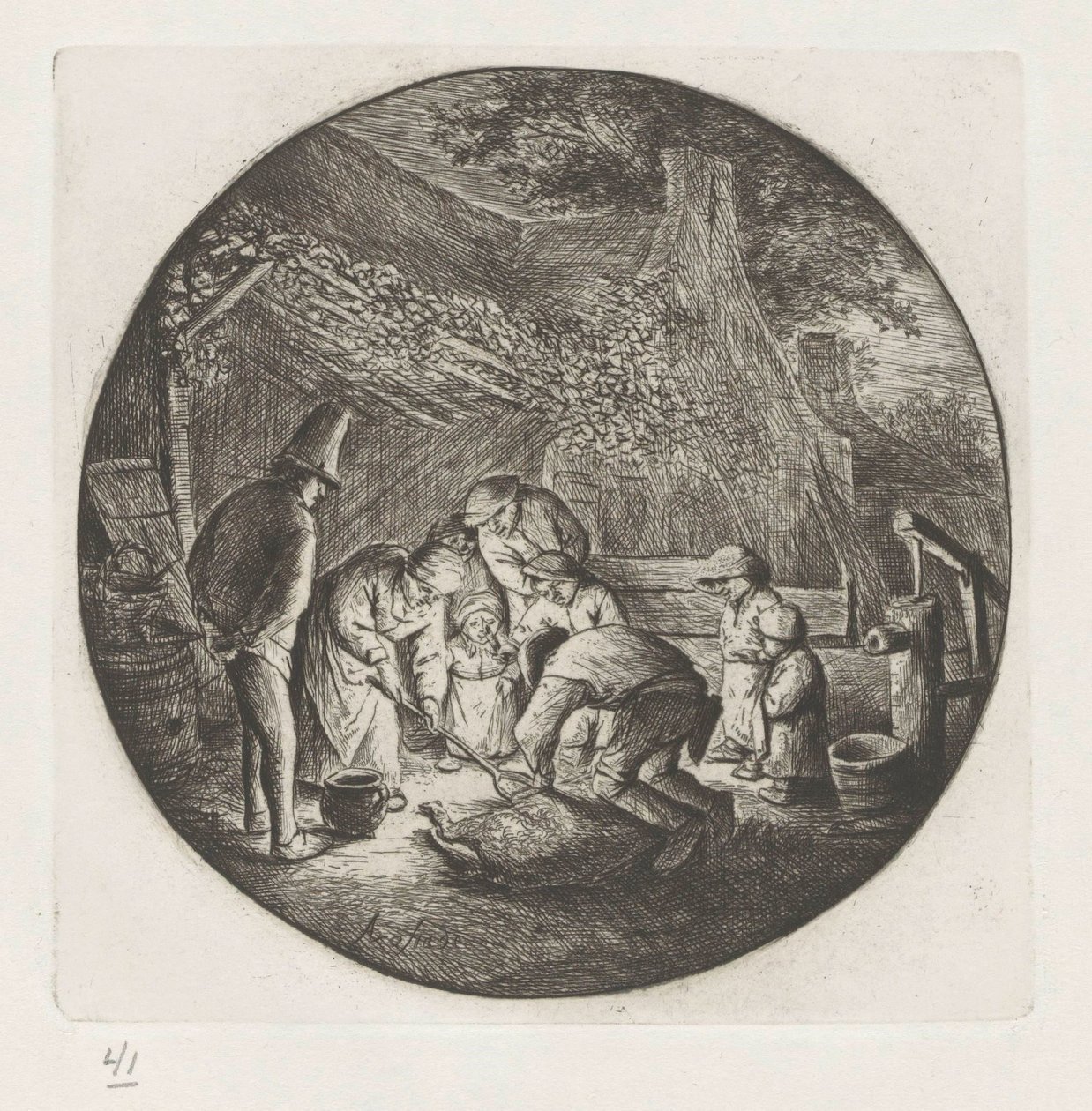 Peasant Family Slaughtering a Pig by Adriaen van Ostade
