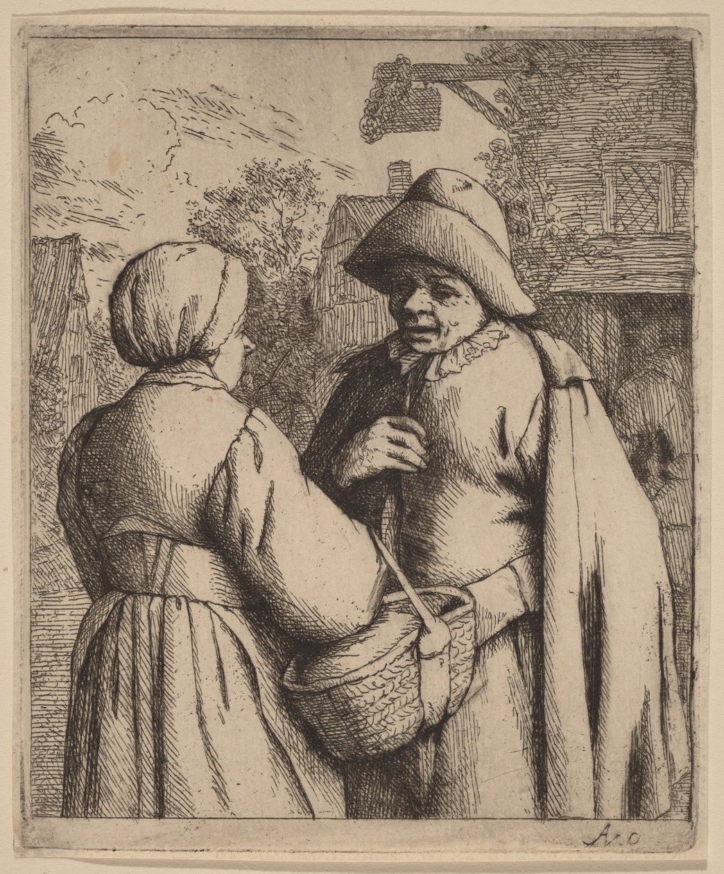 Man and Woman Conversing in Front of an Inn by Adriaen van Ostade