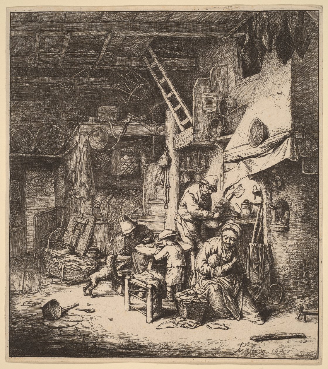 Peasant Family in an Interior with the Mother Feeding a Child by Adriaen van Ostade