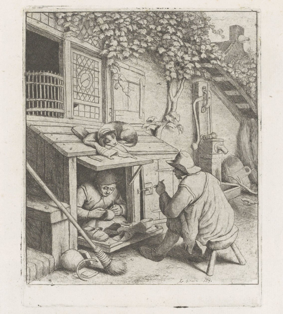 Shoemaker in a Workshop in Front of His House by Adriaen van Ostade