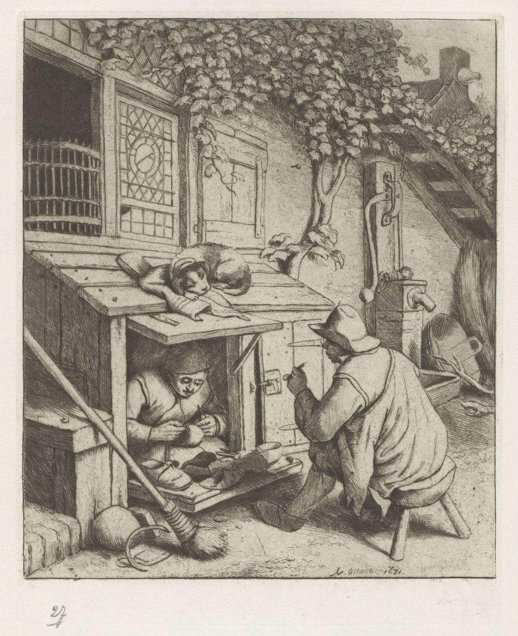 Shoemaker in Shop in Front of His House with a Customer by Adriaen van Ostade