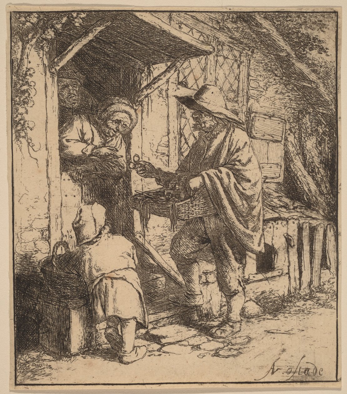 Street Vendor Selling Spectacles at the Door by Adriaen van Ostade