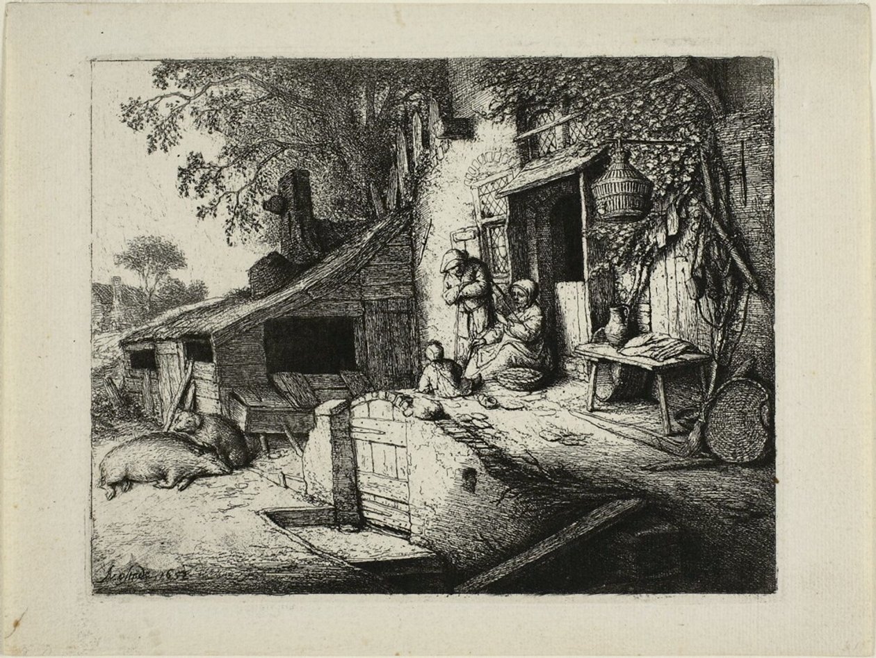 The Woman Spinning by Adriaen van Ostade