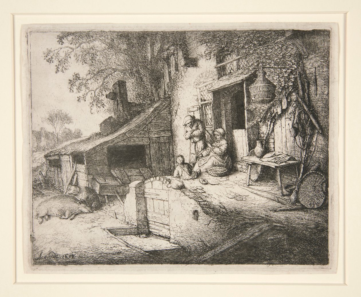 Woman Spinning at a Cottage Door by Adriaen van Ostade