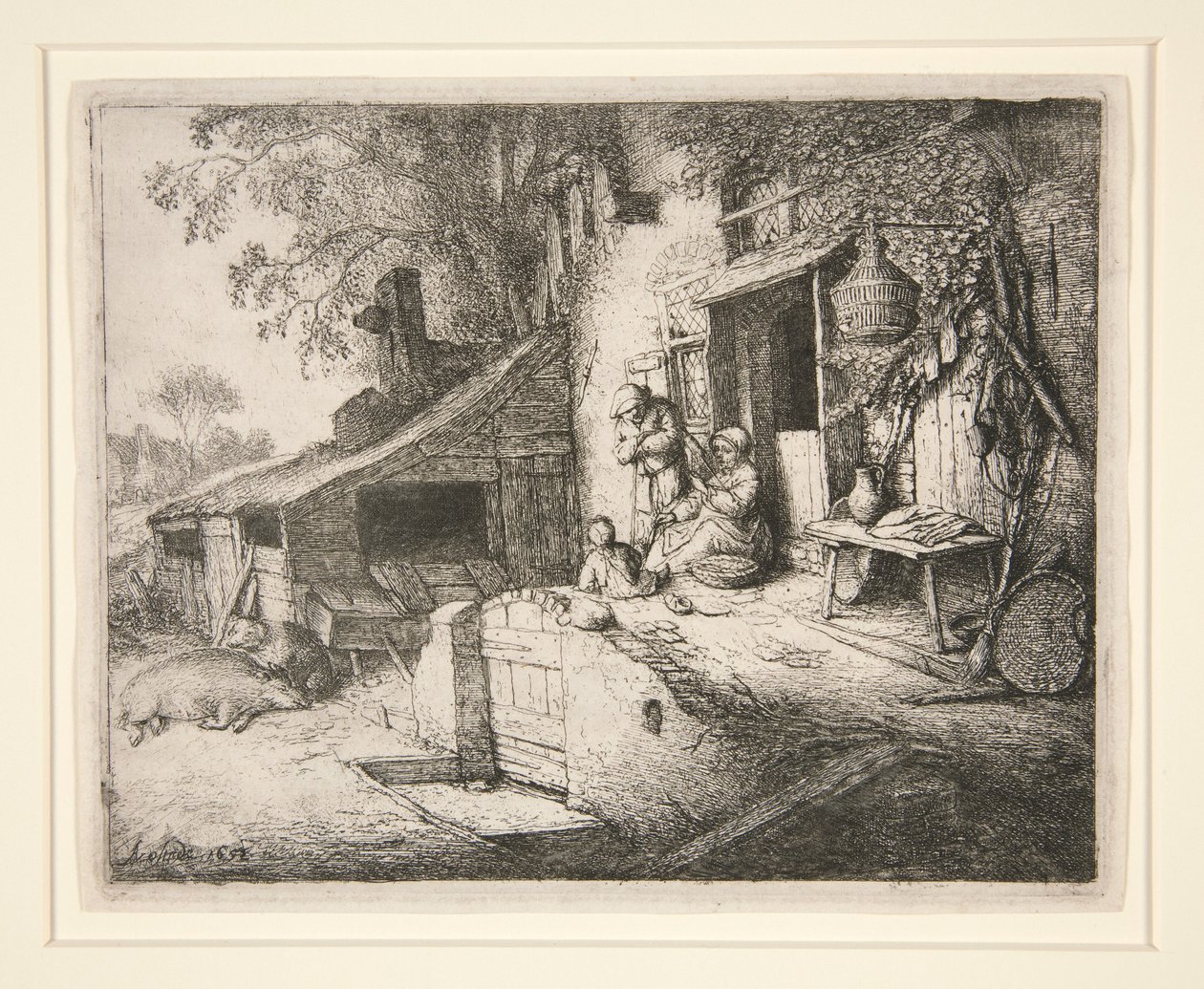 Woman Spinning at a Cottage Door by Adriaen van Ostade