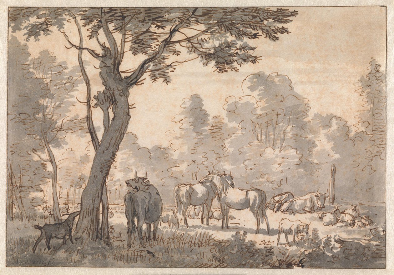 Tree-Rich Landscape with Horses, Cows, and Goats by Adriaen van de Velde