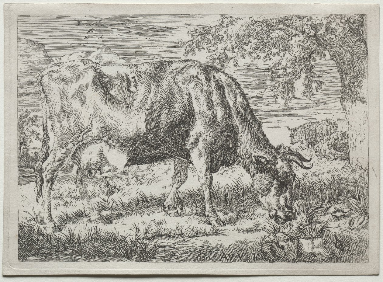 Cow and Two Sheep at the Foot of a Tree by Adriaen van de Velde