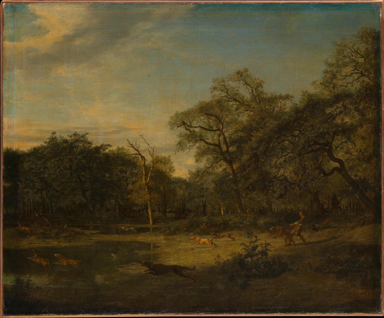 Deer Hunt in a Swampy Forest Landscape by Adriaen van de Velde