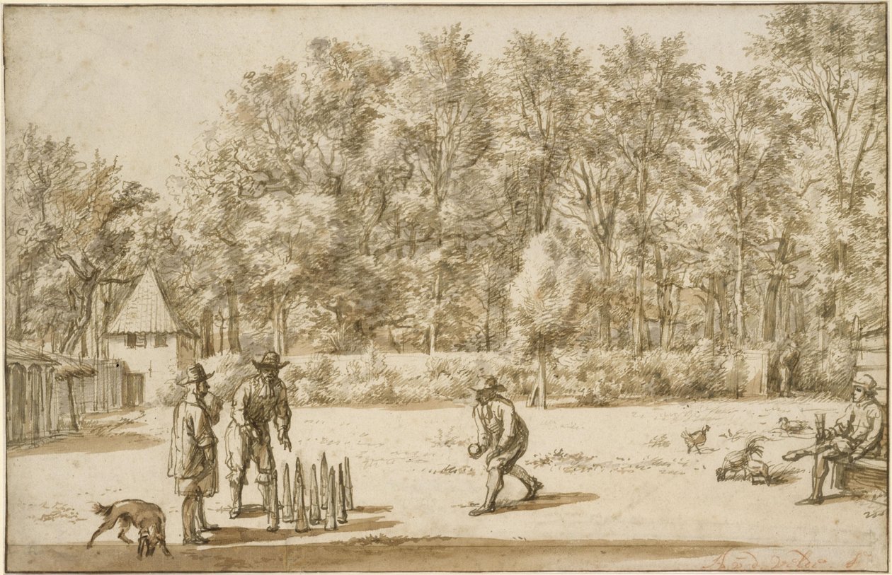 Three Men at Bowling by Adriaen van de Velde