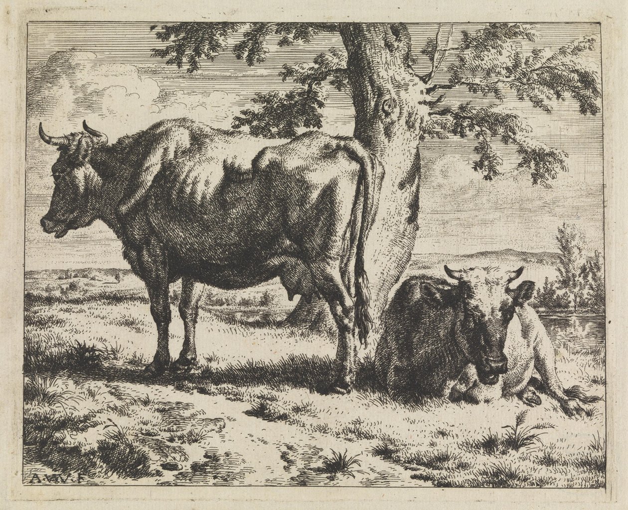 Two Cows Under a Tree by Adriaen van de Velde