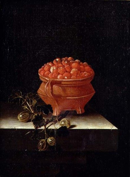 Strawberries and Gooseberries on a Stone Ledge by Adrian Coorte