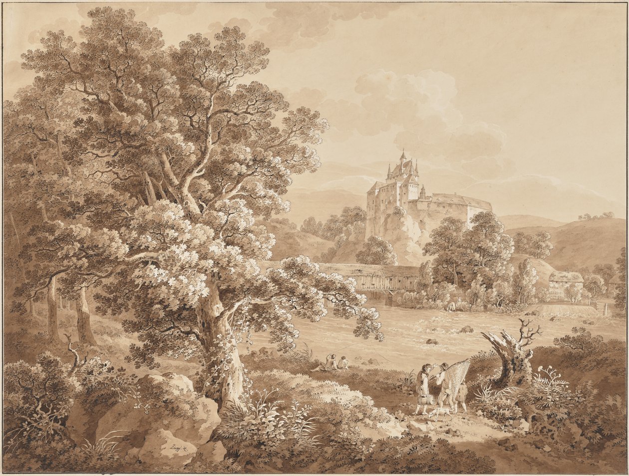 Fishermen on the River Zschopau by Kriebstein Castle, Saxony by Adrian Zingg