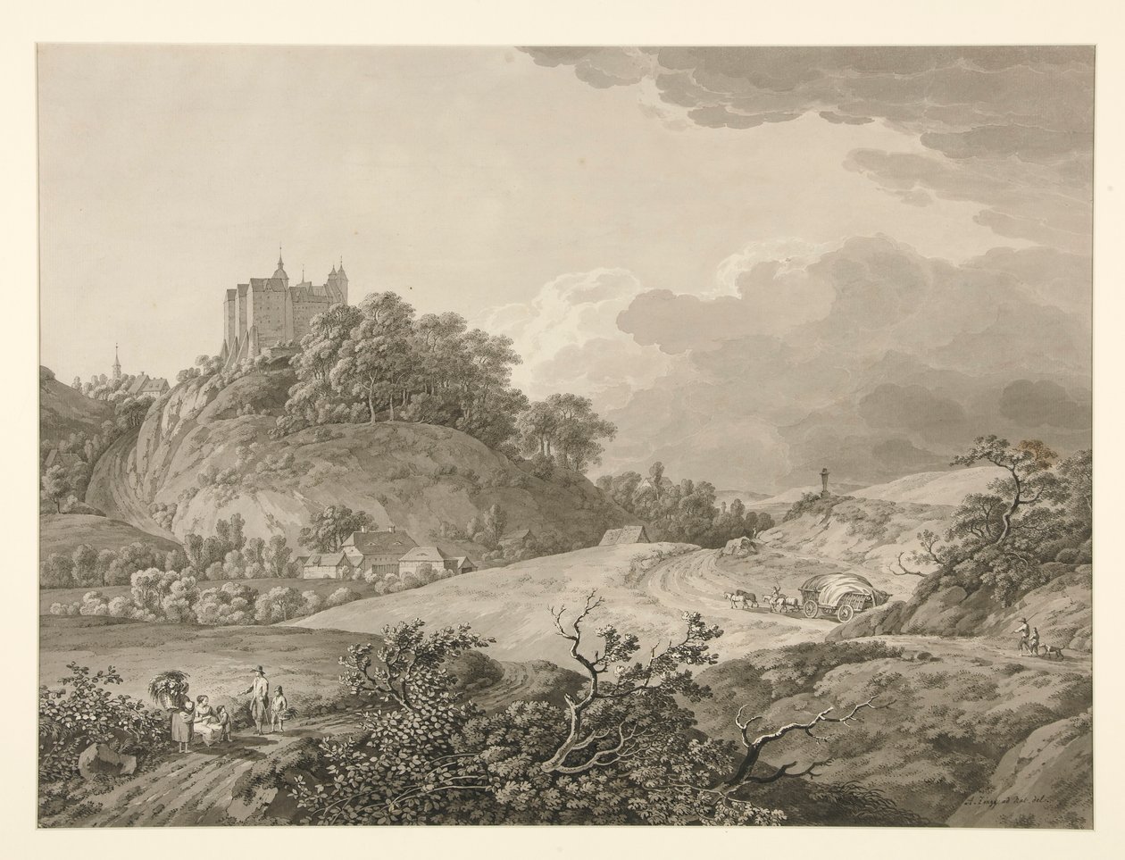 View of Nossen Castle in Saxony by Adrian Zingg
