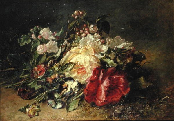 Still Life with Roses and Pansies by Adriana Joanna Haanen