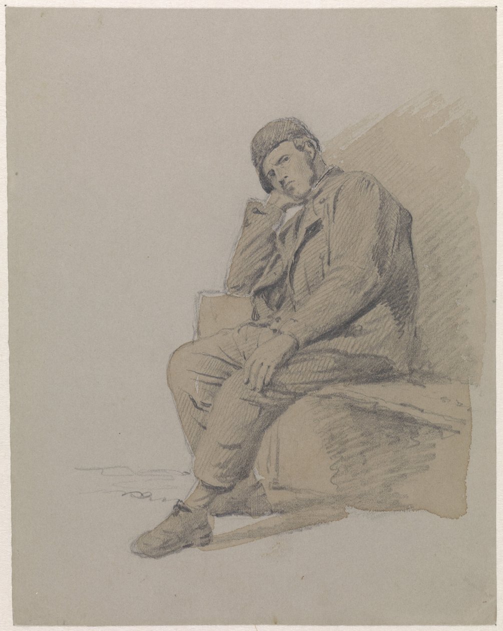 Figure Study of a Seated Man with a Cap by Adrianus Eversen