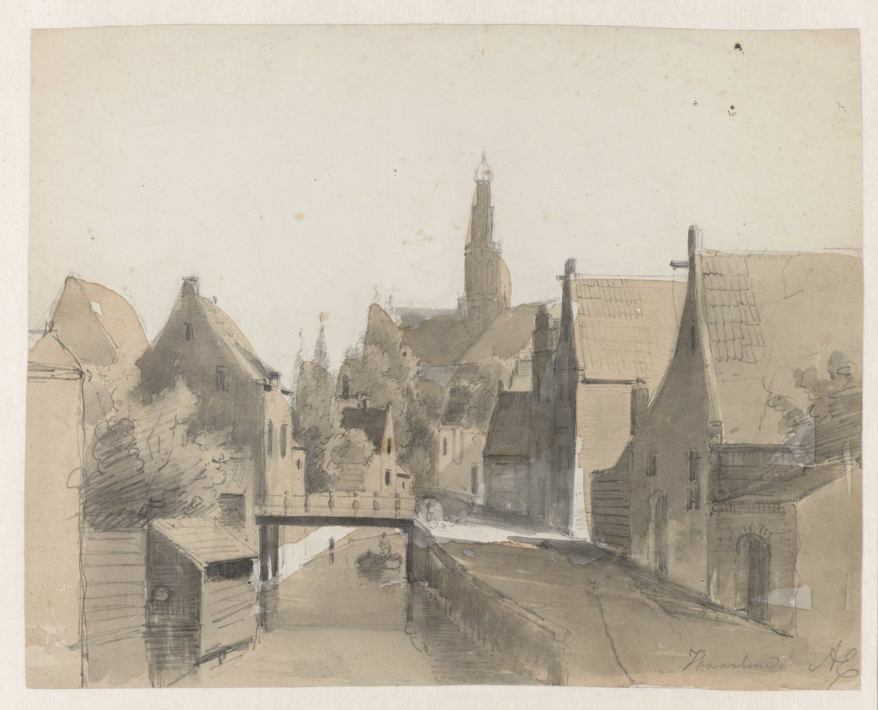 View of a Canal in Haarlem, with St. Bavo in the Background by Adrianus Eversen