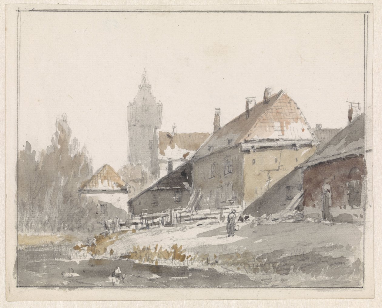 View of Houses on the Edge of a City by Adrianus Eversen