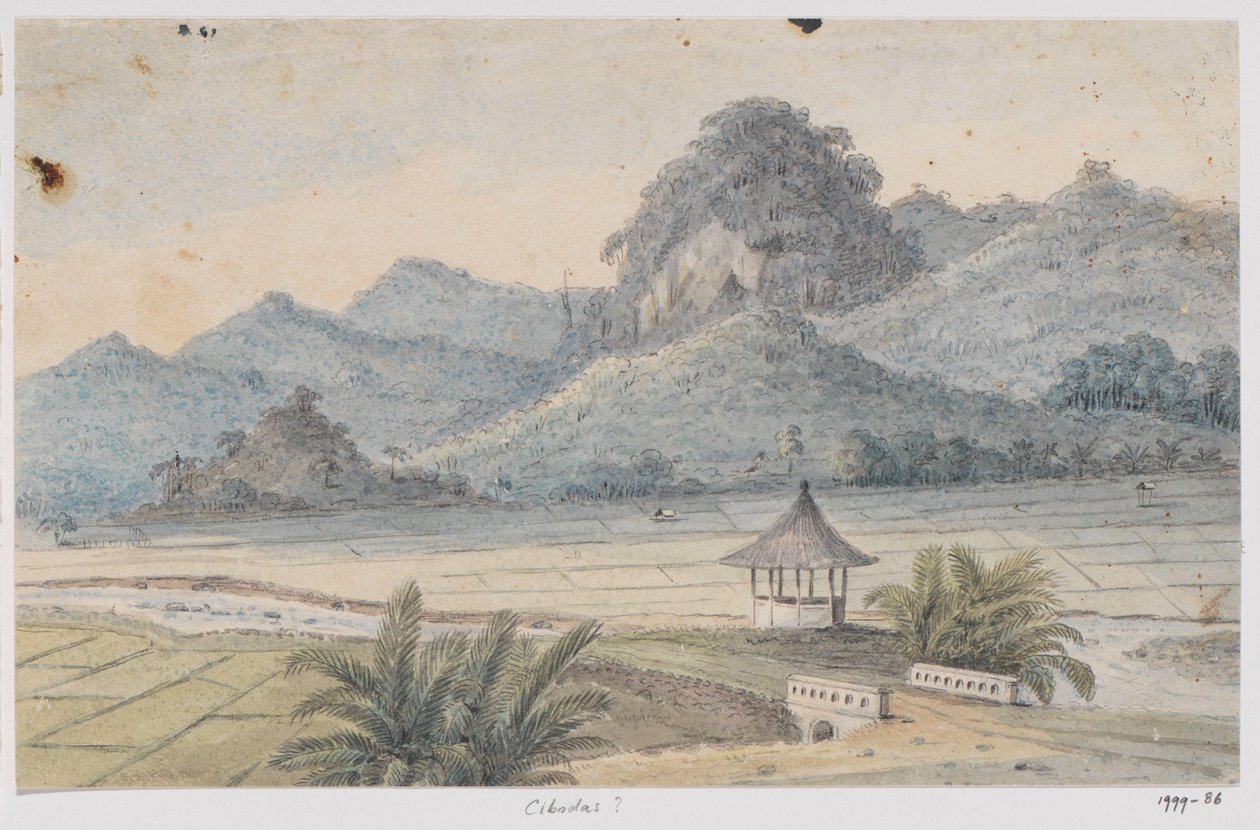 Landscape near Cibodas with Bridge and Pavilion, West Java by Adrianus Johannes Bik