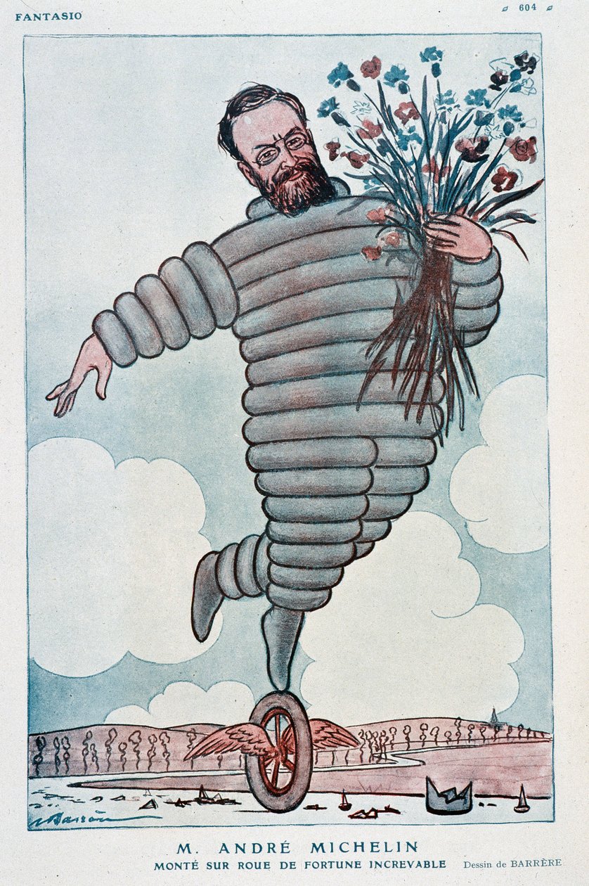 Cartoon by Andre Michelin and Bibendum - Illustration by Adrien Barrere (1877-1931) in “Fantasio” from 01/07/1923 by Adrien Barrere