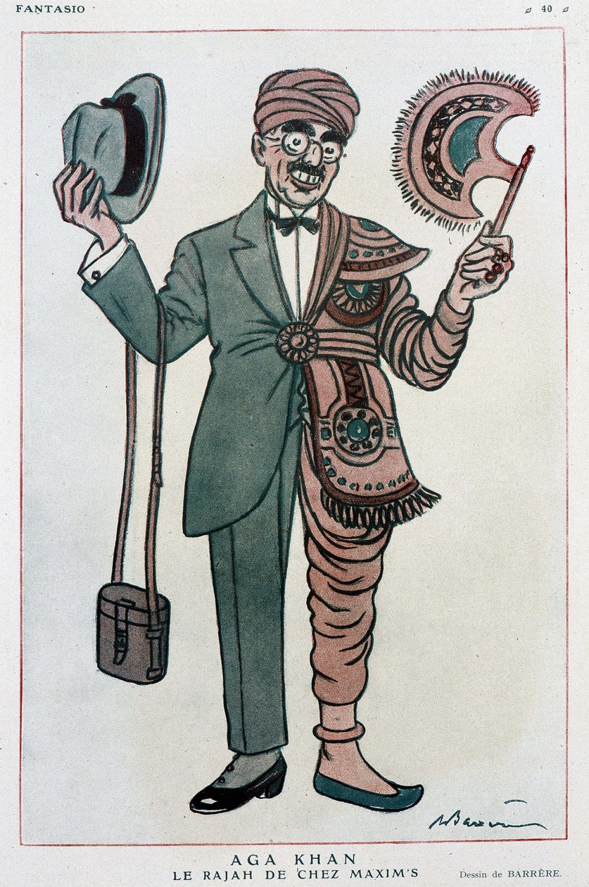Comic Drawing by Barrere on Muhammad Chah Agha Khan III by Adrien Barrere