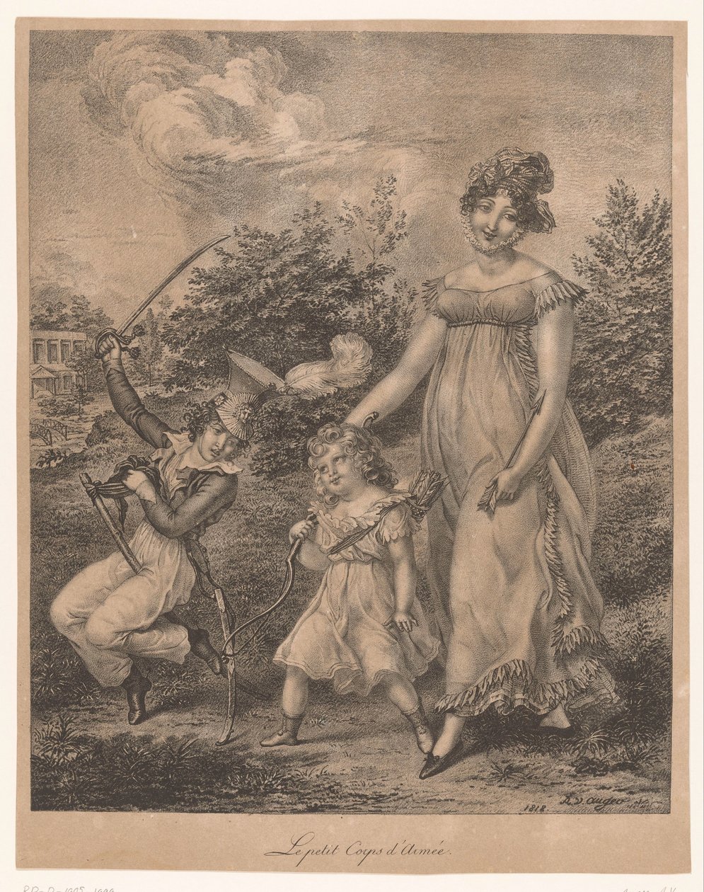Woman and Two Children with Toy Weapons by Adrien Victor Auger