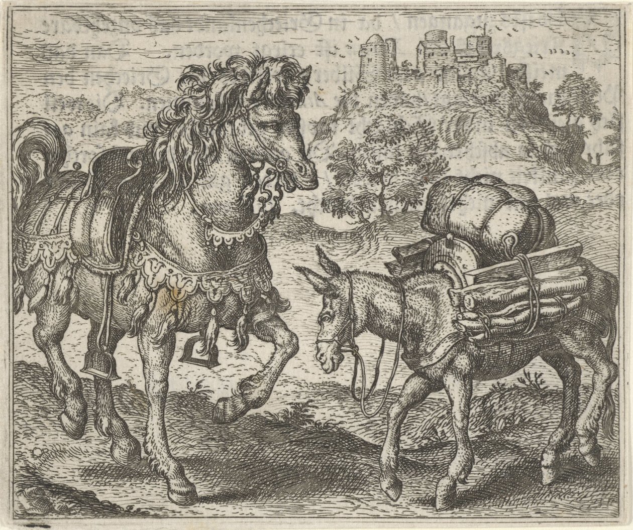 Fable of the Dissatisfied Donkey and the War Horse by Egidius  Sadeler (II)